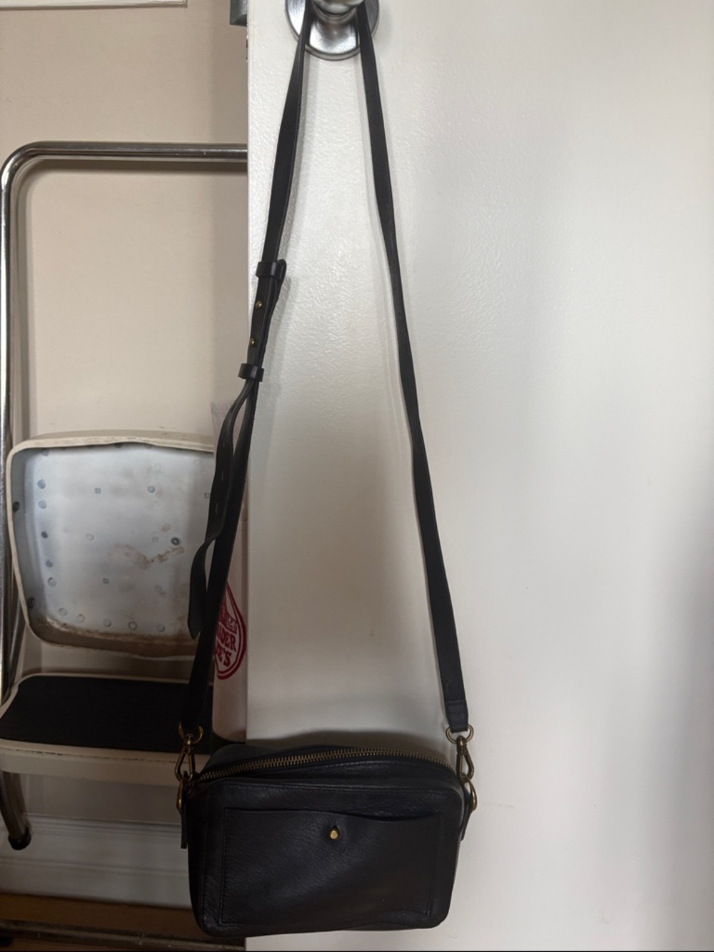 Madewell Black Leather Crossbody Bag with Brass Hardware